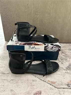 Maria Sharapova x Cole Haan Air Catalina Black Glitter Ankle-Wrap Sandals
